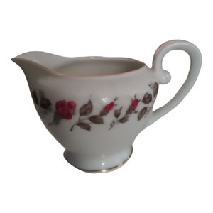 Vintage Diamond China Moss Rose Creamer gold trimm floral pattern