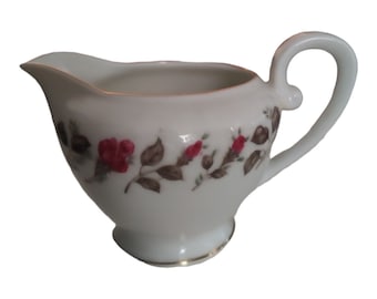 Vintage Diamond China Moss Rose Creamer gold trimm floral pattern