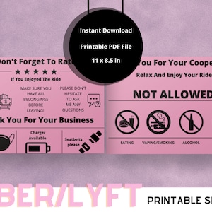 Uber/Lyft Printable Signage | Instant Download | Rideshare Signs | Lyft Uber Tips | Rideshare Accessories | Digital Download