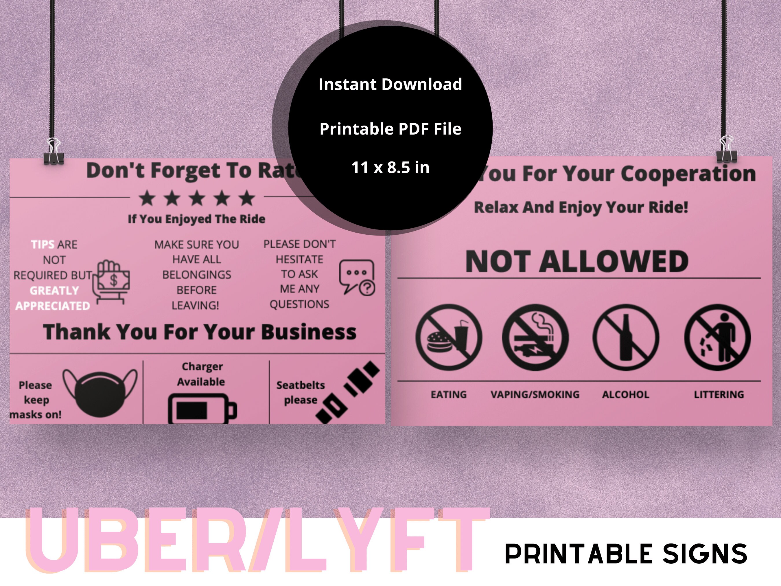 Uber/Lyft Printable Signage Instant Download Rideshare Etsy.de