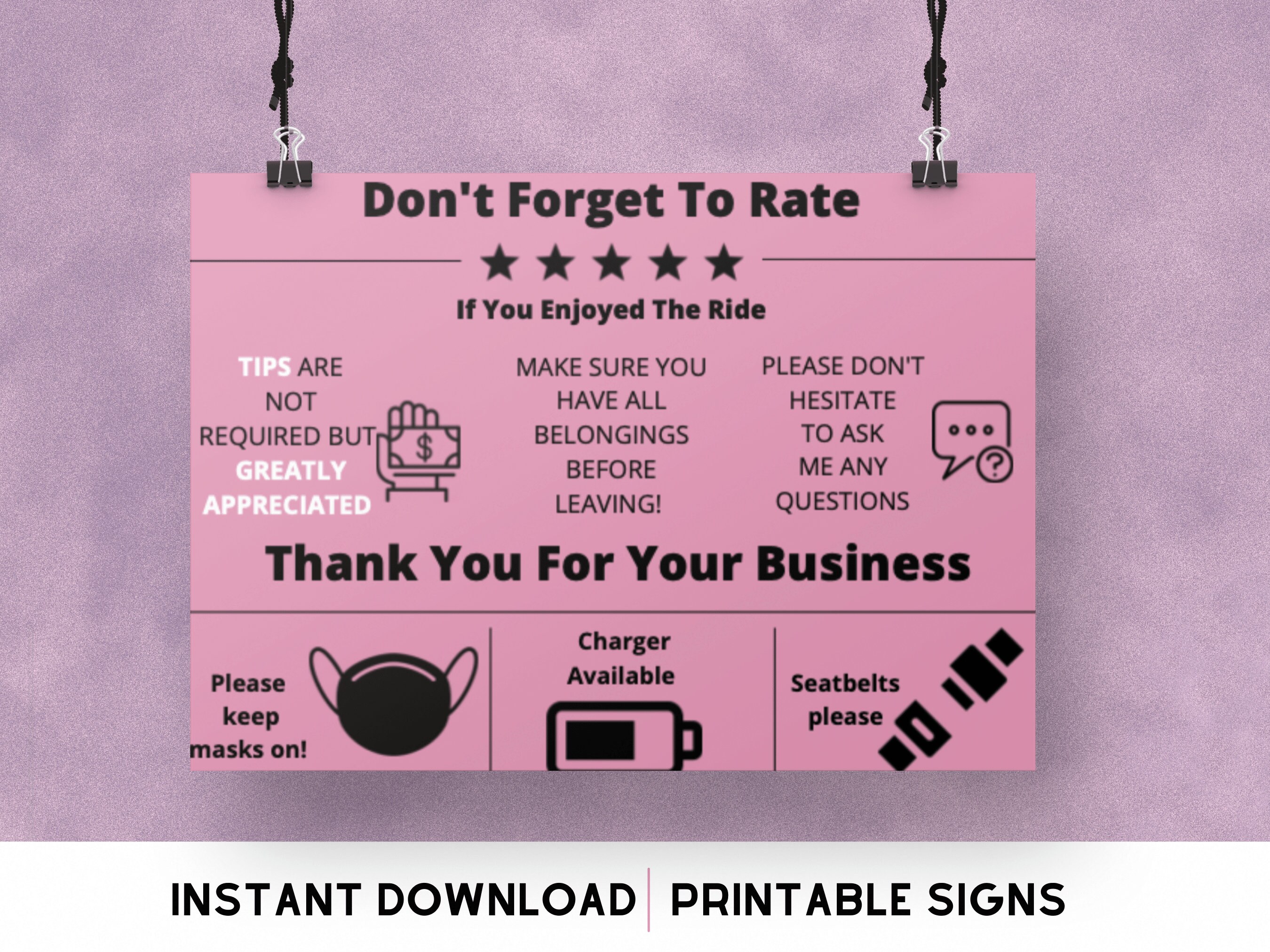 Uber/lyft Printable Signage | Instant Download | Rideshare Signs | Lyft ...