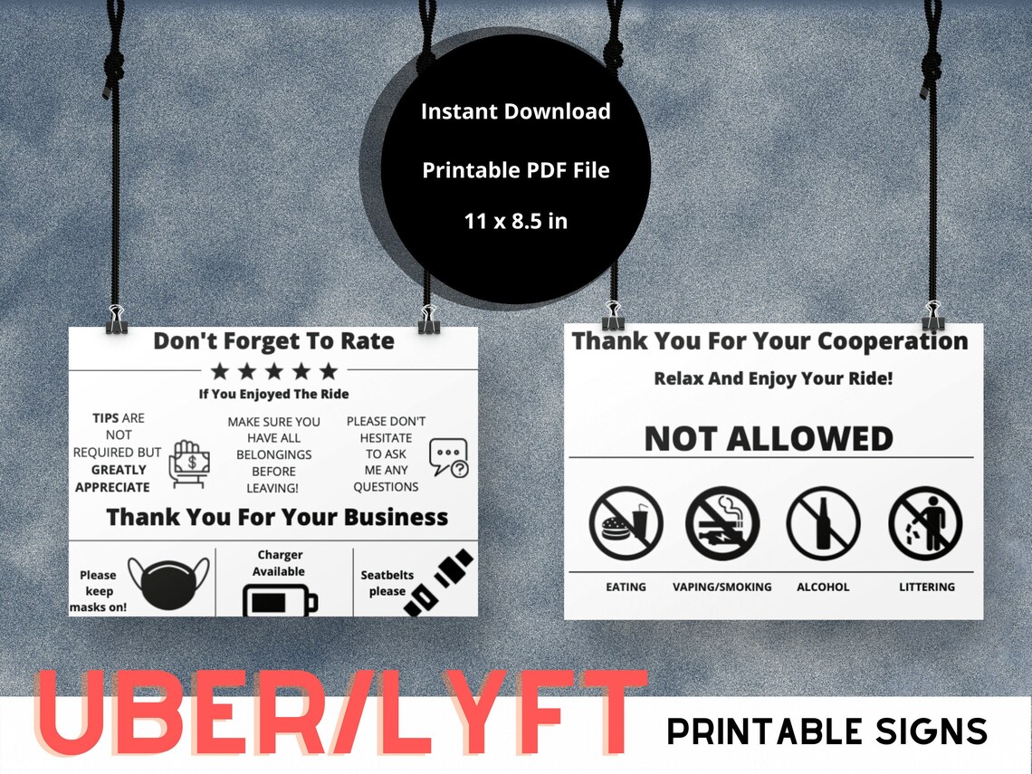 Uber/lyft Printable Signage | Instant Download | Rideshare Signs | Lyft Uber Tips | Rideshare ...
