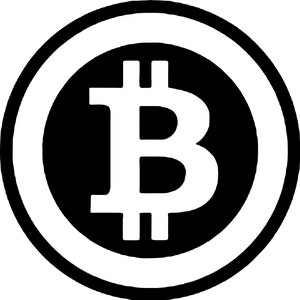 Può includere: Un'immagine in bianco e nero del logo Bitcoin. Il logo è una lettera stilizzata "B" con due linee verticali su entrambi i lati. Il logo è circondato da un cerchio bianco con un bordo nero.