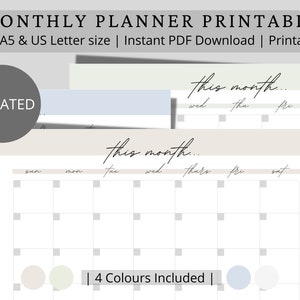 Printable monthly planner l Sun/Mon Start | PDF I A4,A5 and US Letter size I Monthly planner printable | Productivity Planner | Goal planner
