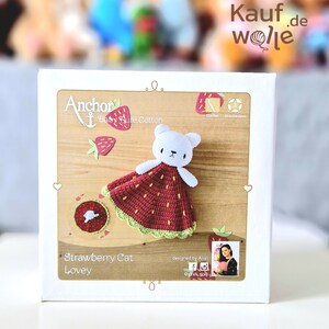 Kit fai da te all'uncinetto per un cuscino a forma di gatto, con istruzioni e lana / Kit amigurumi per un cuscino a forma di gatto con fragoletta