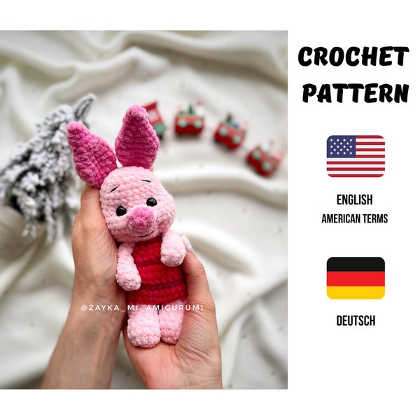 Piglet Crochet Pattern / Piglet Amigurumi crochet pattern / easy amigurumi baby toy / plush yarn / Digital Download