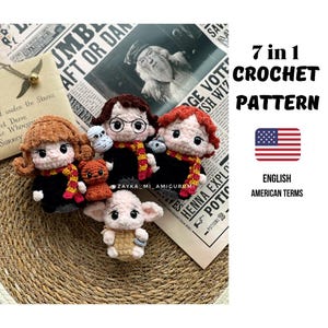 Combo 7 em 1 Bonecas de crochê / Sem costura Amigurumi / Padrão PDF fácil de seguir em inglês