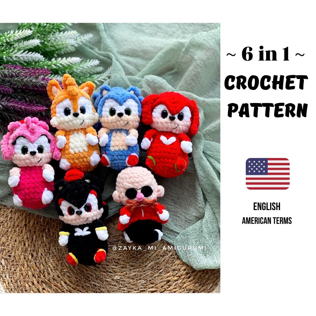 6 in 1 Mini Super-Prickle and his friends Crochet Pattern PDF / DIY fast hedgehog crochet plush /Crochet pattern for a blue speed hedgehog
