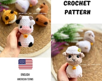 Bull Cow and Sheep Crochet pattern 2 in 1 / Cow No Sew + Sheep No Sew/ migurumi Crochet Patterns / Sheep toy tutorial / Plushie Pattern Bull