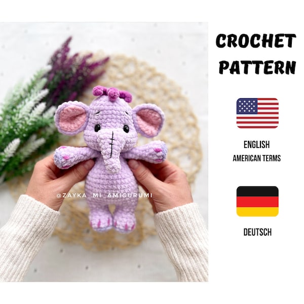 Crochet Pattern Elephant / Amigurumi Elephant tutorial / Plush Elephant crochet / Digital Download