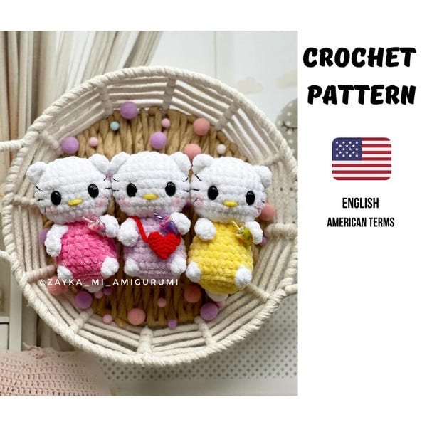 Cute Kitty Crochet Pattern PDF/ Kawaii Cat Pattern / Crochet PDF Pattern Cat / Amigurumi Cat Pattern / No Sew Amigurumi Cat mini