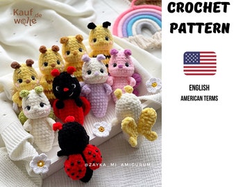 Crochet pattern 3 in 1 Insects amigurumi PDF tutorial / Plush pattern 3 in 1 Bee Ladybird Butterfly / Crochet pattern amigurumi