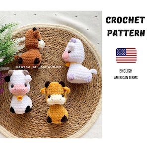 Schema all'uncinetto per toro e mucca in PDF/Schema amigurumi Giocattolo mucca e toro/Tutorial giocattolo mucca Schema peluche/Schema all'uncinetto per toro e mucca
