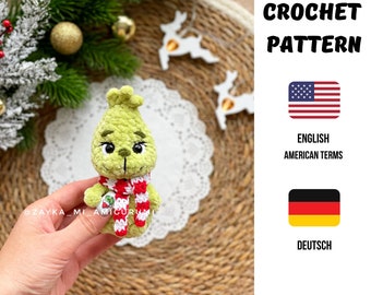 Crochet PATTERN PDF Amigurumi The christmas thief / Crochet green villain / toy plush crochet pattern / Grinch mini baby