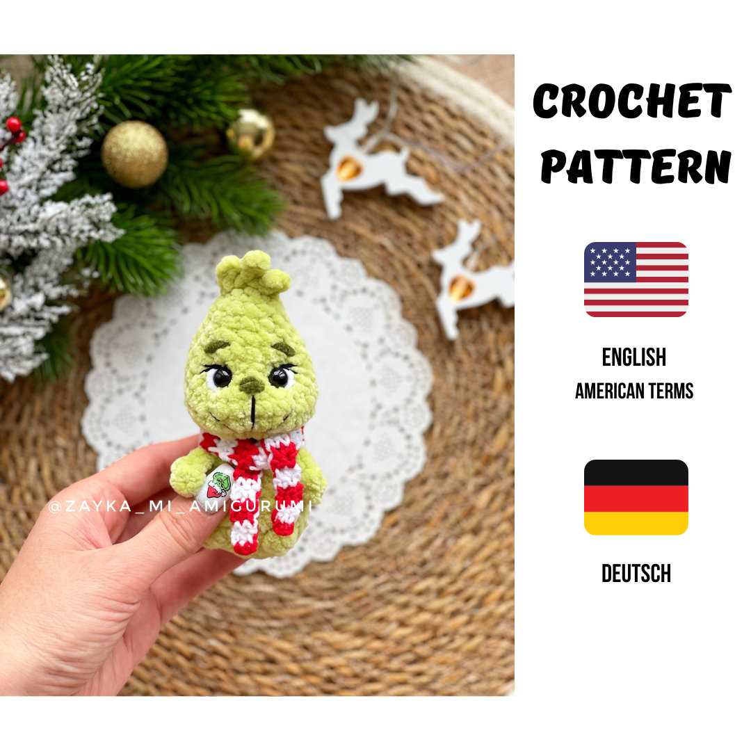 green villain plush mini Crochet PATTERN PDF/ Amigurumi The christmas thief / Crochet green villain / toy plush crochet/Green Grouch mini