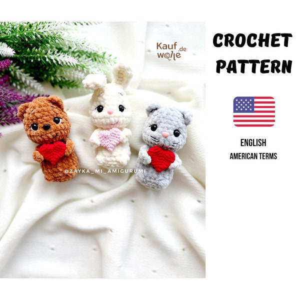 Crochet Pattern 3 in 1 Valentines Day Bear Bunny Cat/Valentines toy /Valentines bunny / Enamored cats with heart / Crochet Bear with Heart