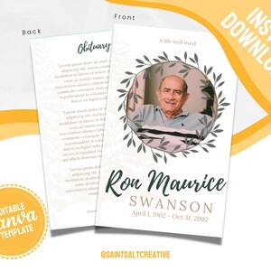 Outdoorsy Funeral Program | Nature Funeral Program | Green, Tan, Olive Funeral Program Template | 8.5 X 11