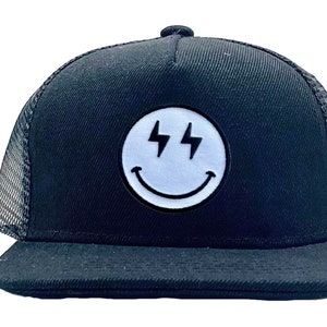 Smiley Face Toddler Hat, Stylish Kids Cap, Baby Boy Gift, Trucker Snapback for Boys, Cool Toddler Fashion Accessory