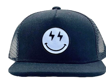 Smiley Face Toddler Hat, Stylish Kids Cap, Baby Boy Gift, Trucker Snapback for Boys, Cool Toddler Fashion Accessory