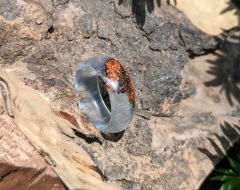 Men's and Women's Ring - Wood and Resin Ring - Blue Ring - Wedding Band - SIZE 7.75