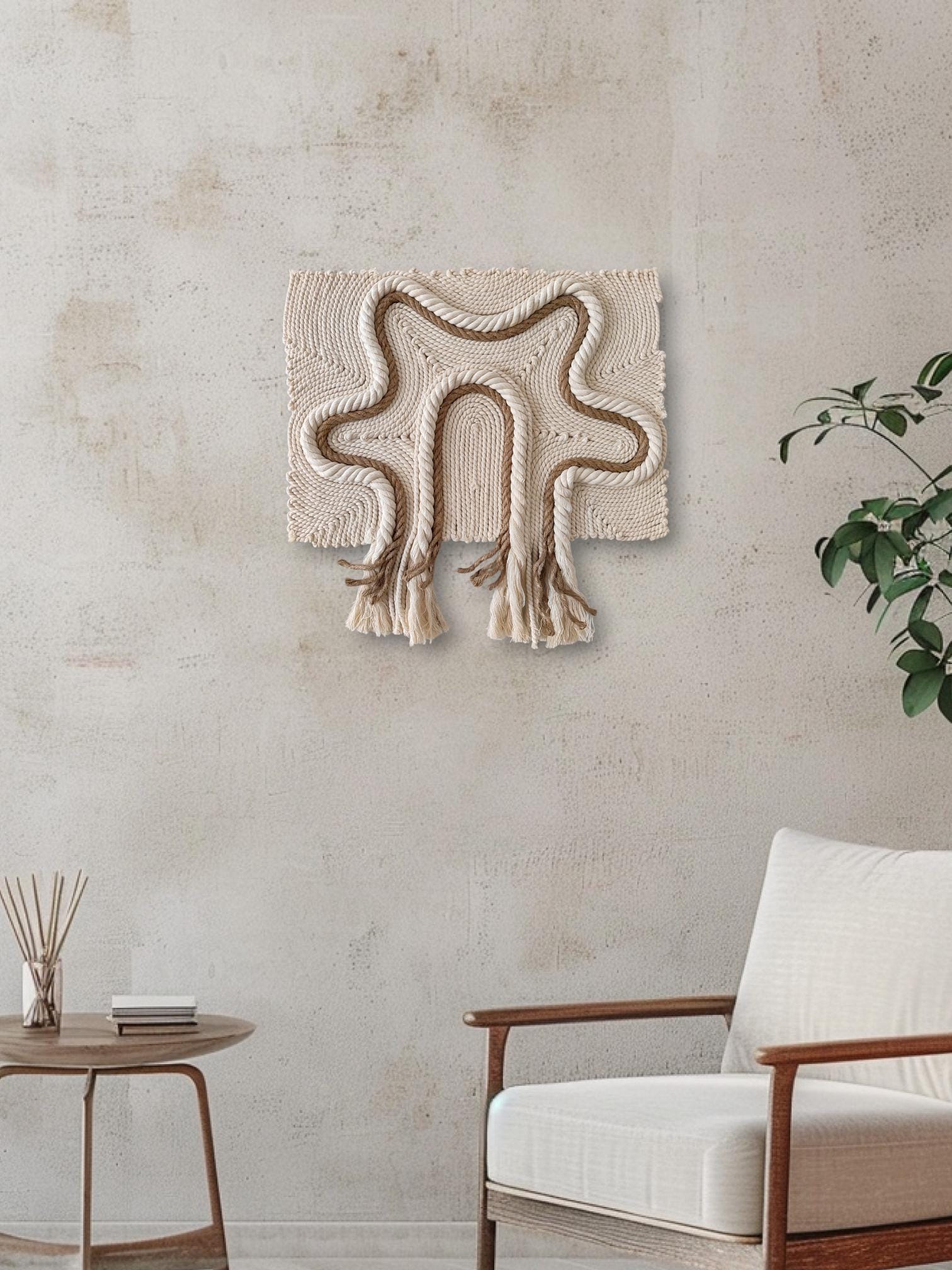 CIBONE x BYBORRE　「HANGING ART WALL」 Rope Covered Canvas Wall Hanging/geometry Pattern Wall