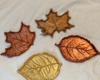 Ceramic Leaves | Gold Copper Bronze Painted Colors | Handcrafted Pottery Clay