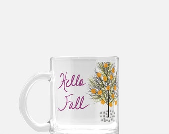Glass Mug | HandDrawn Hello Fall Design