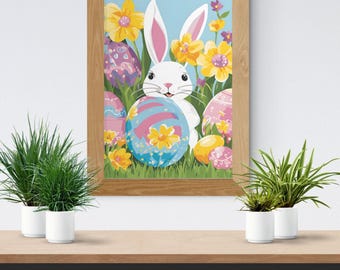 Coniglietto di Pasqua da dipingere con i numeri (PDF) - Scarica il file stampabile: Decorazione murale digitale fai da te