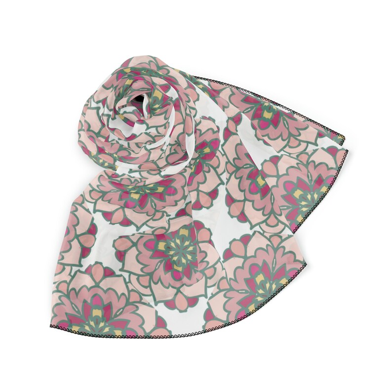 50 Inch Square Scarf Head Wrap or Tie Silky Soft Poly Chiffon Material Pink Pinwheels image 4