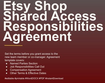 Modello di accordo di cogestione per negozio Etsy / Contratto di accesso condiviso / PDF + documento Word modificabile / Accordo di team per piccole imprese / Download immediato