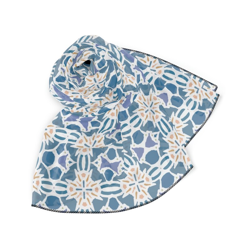 50 Inch Square Scarf Head Wrap or Tie Silky Soft Poly Chiffon Material Blue Pinwheels image 1
