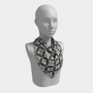 25 Inch Square Scarf Head Wrap or Tie Geometric Beige Black Drift Lounge Design Silky Soft Chiffon Material image 3
