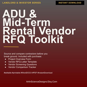 ADU & Mid-Term Rental Vendor RFQ Toolkit | Contractor Sourcing System for Landlords | Editable Word + PDF | Investor Property Template