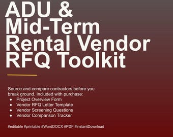 Kit di strumenti per la richiesta di preventivi per fornitori di unità abitative accessorie (ADU) e affitti a medio termine / Sistema di ricerca appaltatori per proprietari di immobili / Word + PDF modificabili / Modello per immobili da investimento