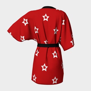 Kimono Robe All American Red White Stars Bridal Wear Grooms' Wear , Spa Day For Men & Women image 4