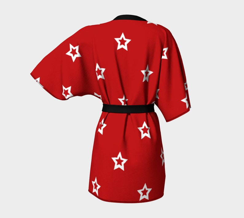 Kimono Robe All American Red White Stars Bridal Wear Grooms' Wear , Spa Day For Men & Women image 4