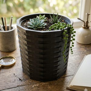 Maceta geométrica, maceta para suculentas impresa en 3D, decoración moderna facetada para escritorio.