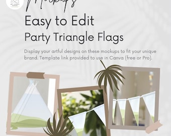 Modello Canva di bandiere triangolari per feste, ideale per fornitori di stampa su richiesta a livello globale come Printify, Printful, Gelato, Prodigi, Gooten e MWW Designs.