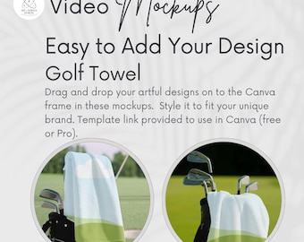 Video di anteprima per asciugamani da golf: modelli Canva per inserzioni di stampa su richiesta per fornitori globali di stampa su richiesta come Printify, Printful, Gelato, Prodigi e MWW Designs.