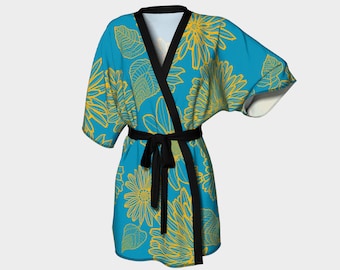 Kimono Robe | Sun Flowers  | Bridal Wear Grooms' Wear , Spa Day| For Men & Women