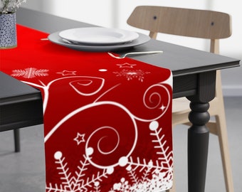 Modern Table Runner With Seasonal Theme | Christmas Red White Accents