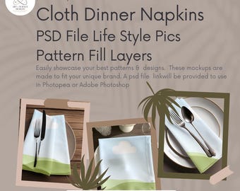 File PSD di tovagliolo di stoffa per cena: per mockup Photopea o Photoshop con Printify Spoonflower Gelato Prodigi Gooten Art of Where MWW Designs