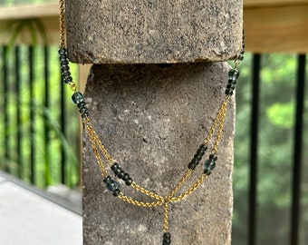 Double Gold Strand Black Beads Necklace