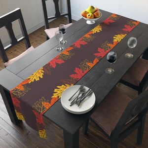 90 Long Table Runner Fall Leaves Polyester Material image 6