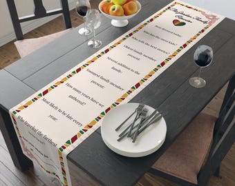 Runner da tavola personalizzato per riunioni di famiglia / Gioco a quiz / Decorazione Kente