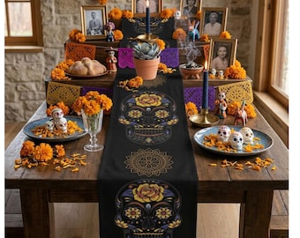 Runner da tavolo Dia De Los Muertos: teschio Calavera, poliestere 72"/90".