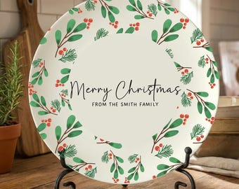 Piatto da portata natalizio con vischio - 31,75 cm in porcellana - Personalizzalo - Porcellana Bone China