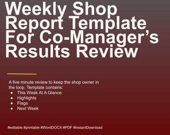 Modello di report settimanale delle vendite / Check-in del co-gestore di Etsy / Report sullo stato dei membri del team / PDF + documento Word modificabile / Stampabile per piccole imprese