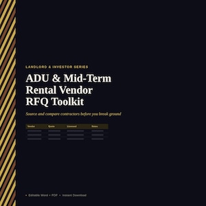 Toolkit für Angebotsanfragen von Anbietern für Einliegerwohnungen und mittelfristige Mietwohnungen | System zur Auftragnehmersuche für Vermieter | Bearbeitbare Word- und PDF-Datei | Vorlage für Anlageimmobilien