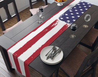 72  Inch Long Table Runner | American USA Stars And Stripes Flag Design | Polyester